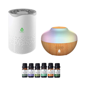 Clean Air & Aromatherapy Bundle – True HEPA Air Purifier, Essential Oil Diffuser & 6-Pack Essential Oils