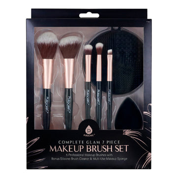 8-Piece Pro Makeup Application Set – 7 Brushes + Blending Sponge