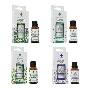 4-Pack Pure & Natural Essential Oils Collection – Eucalyptus, Lavender, Tea Tree, and Peppermint
